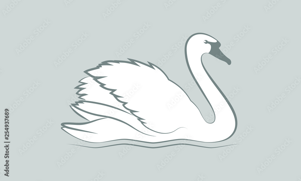 Symbol swan. Isolated sign or icon white swan on gray background. Graphic image swan. Logo. Vector illustration Symbol swan. Isolated sign or icon white swan on gray background. Graphic image swan. Logo. Vector illustration
