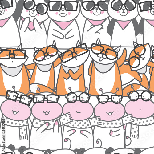 Pattern set cute animal hand drawn character - Vector