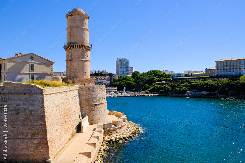 Marseille. Fortification Fort Saint-Jean and tower of King Rene.