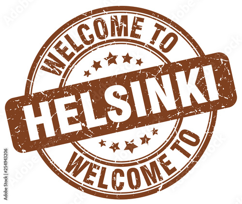 welcome to Helsinki brown round vintage stamp