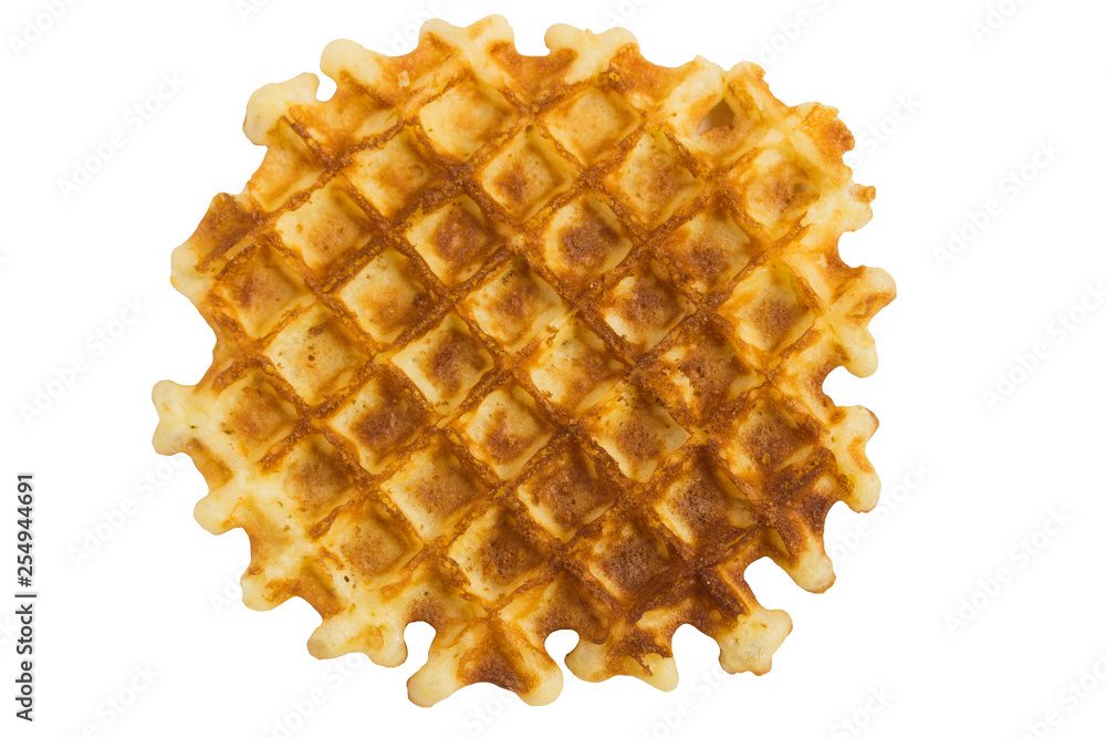 Appetizing Viennese wafer isolated on white background, close-up, top view Appetizing Viennese wafer isolated on white background, close-up, top view
