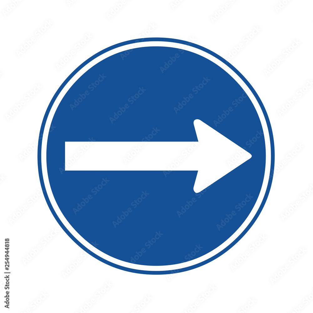 Blue road sign with white arrow to the right Blue road sign with white arrow to the right