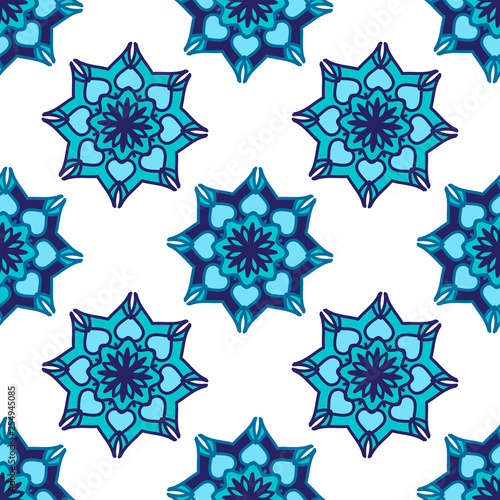 Seamless monochrome pattern with bright geometric elements.