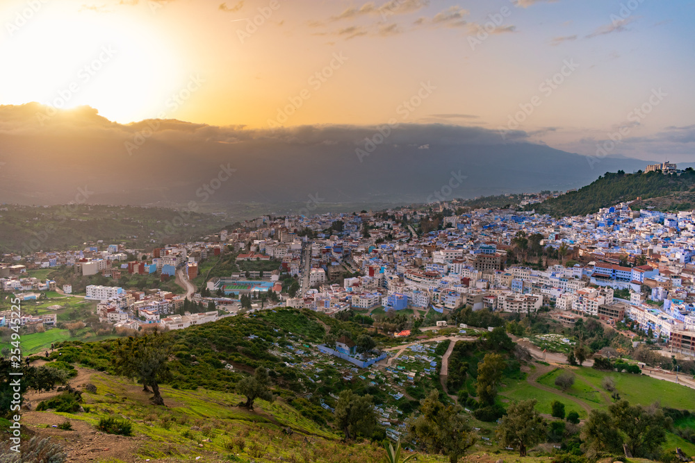 Skyline of Chefchaouen Morocco at Sunset