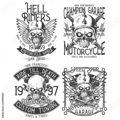 Vintage labels set. Hand drawn illustrations with lettering composition. Logotypes set. Black and white illustrations.