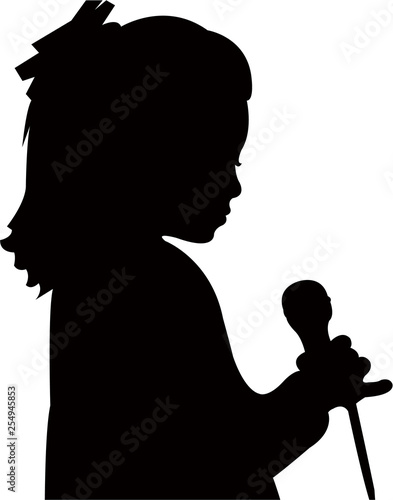 girl speking, using microphone, silhouette vector