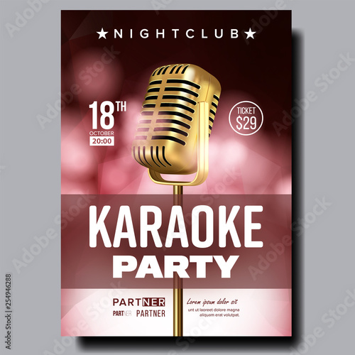 Karaoke Poster Vector. Dance Karaoke Music Event. Technology Symbol. Festival Concept. Live Singer. Realistic Illustration