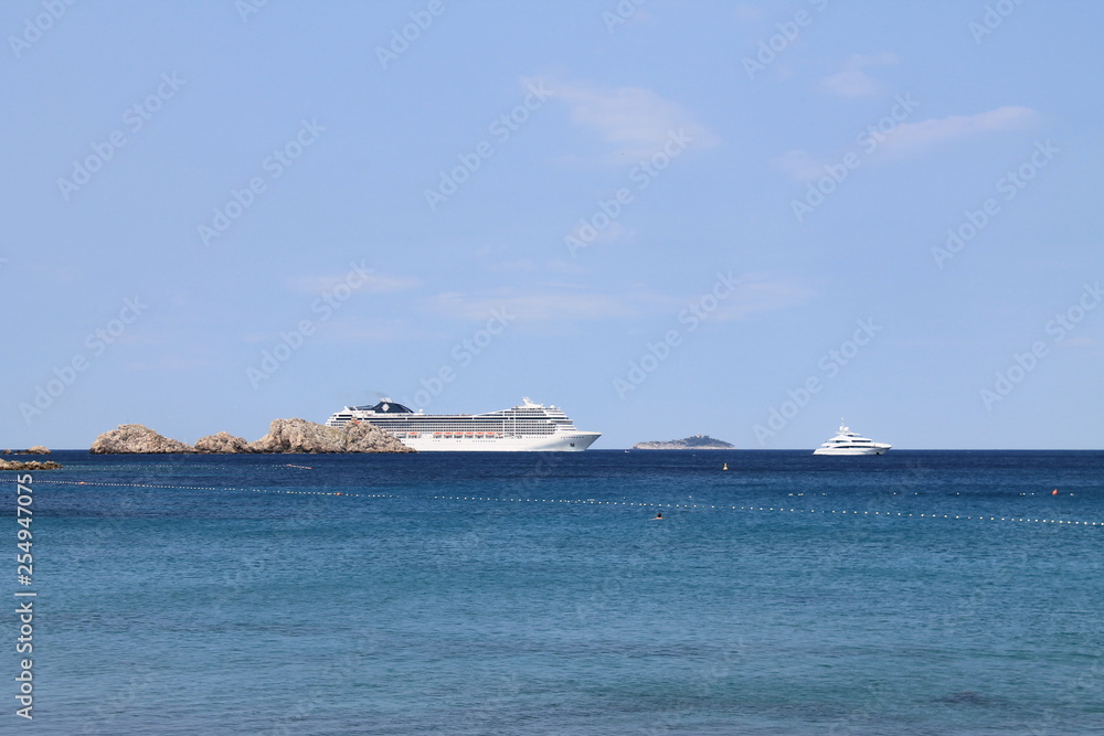 Sea view and cruise liner on the Lapad Peninsula of Croatia