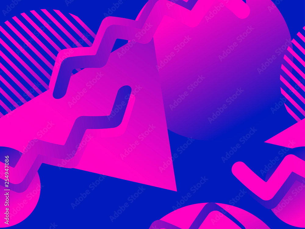 Retro futurism seamless pattern. Geometric elements memphis in the style of 80's. Synthwave retro background. Retrowave. Vector illustration Retro futurism seamless pattern. Geometric elements memphis in the style of 80's. Synthwave retro background. Retrowave. Vector illustration
