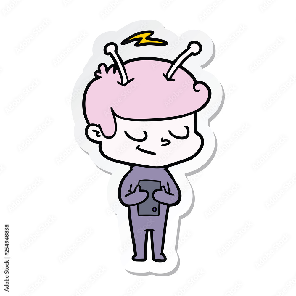 sticker of a friendly cartoon spaceman