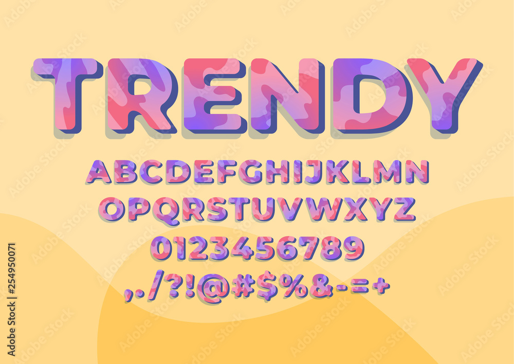 Trendy, cheerful alphabet font set Trendy, cheerful alphabet font set