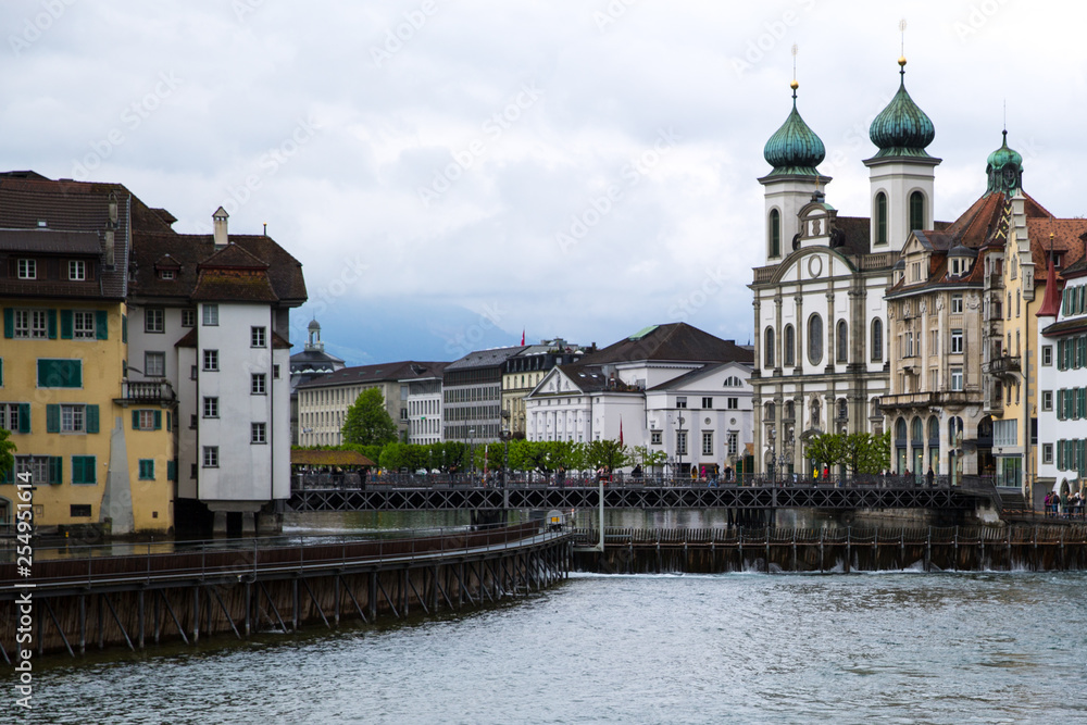Lucerne (Luzern) Jesuit catholic church, Panoramic view to Lucerne lake. 