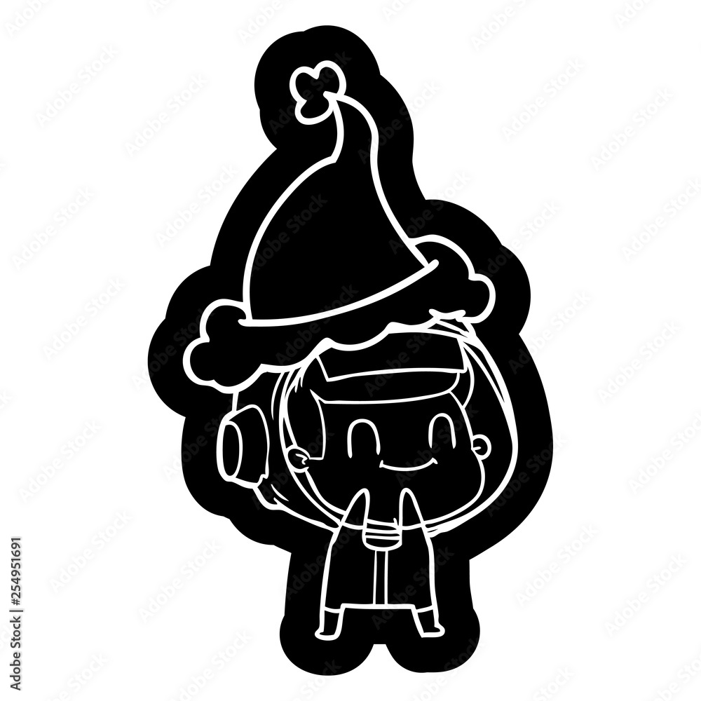 happy cartoon icon of a astronaut wearing santa hat happy cartoon icon of a astronaut wearing santa hat