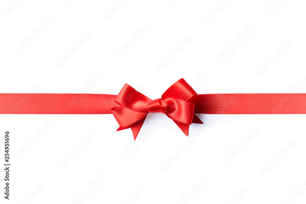 Red ribbon with bow on white background. Festive decoration Red ribbon with bow on white background. Festive decoration