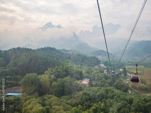 Beautiful zhangjiajie mountain view from cable car to tianmen mountain in the morning.Tianmen mountain cable car the longest cableway in the world.zhangjiajie city china