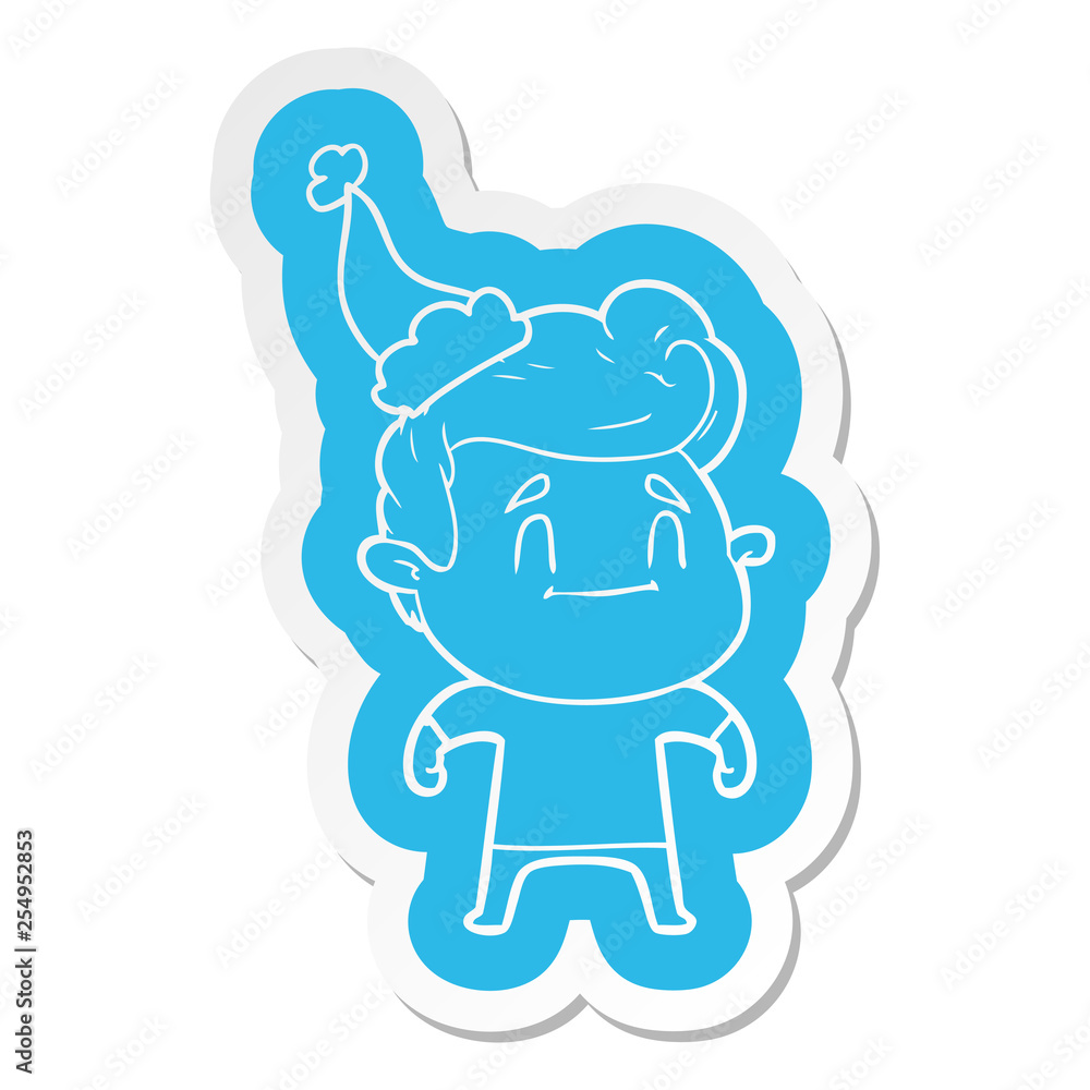 happy cartoon sticker of a man wearing santa hat happy cartoon sticker of a man wearing santa hat