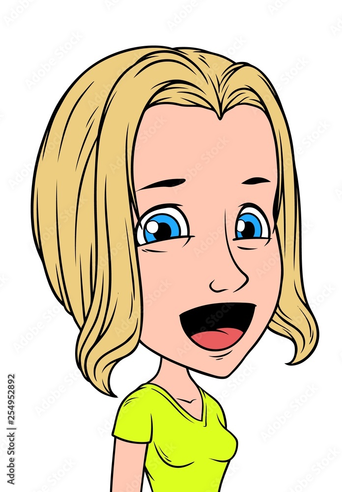 Cartoon blonde smiling girl character. Isolated on white background. Vector icon avatar. Cartoon blonde smiling girl character. Isolated on white background. Vector icon avatar.