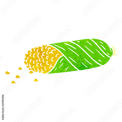 retro cartoon doodle of fresh corn on the cob
