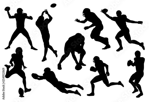 vector set of silhouette american football player photo