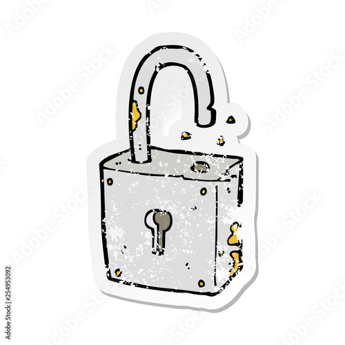 retro distressed sticker of a caroon rusty old padlock