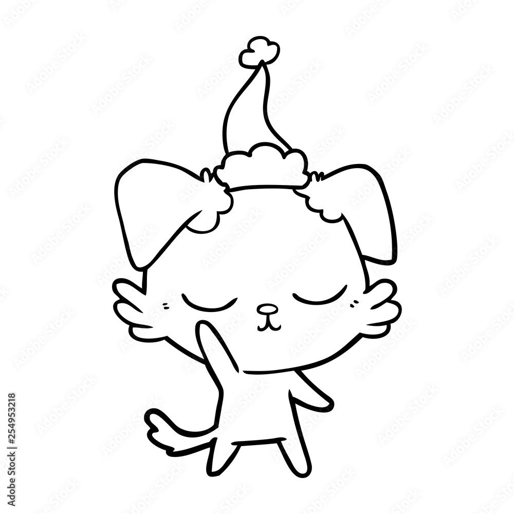 cute line drawing of a dog wearing santa hat cute line drawing of a dog wearing santa hat
