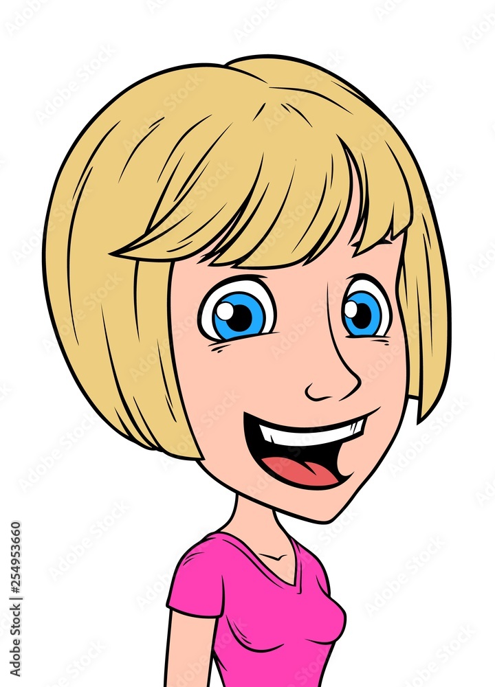 Cartoon blonde happy girl character. Isolated on white background. Vector icon avatar. Cartoon blonde happy girl character. Isolated on white background. Vector icon avatar.