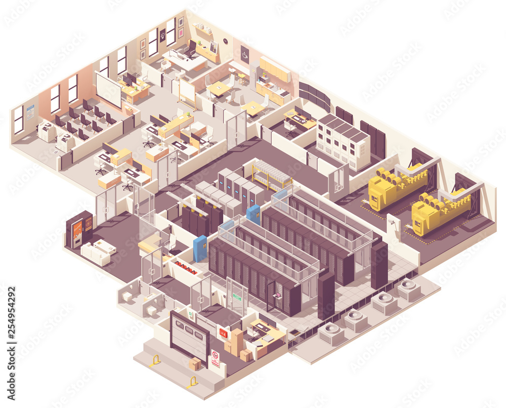 Isometric data center interior Isometric data center interior