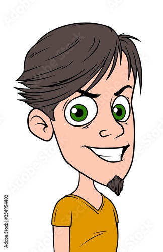 Cartoon sly boy character with beard. Isolated on white background. Vector icon avatar.