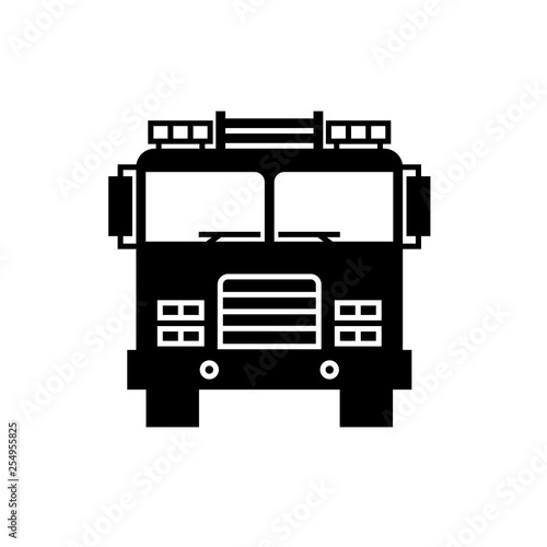 Firetruck front view silhouette icon. Clipart image isolated on white background