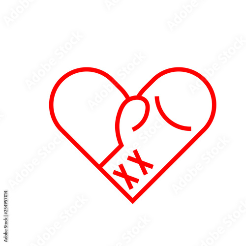 Boxing gloves heart red outline icon. Clipart image isolated on white background