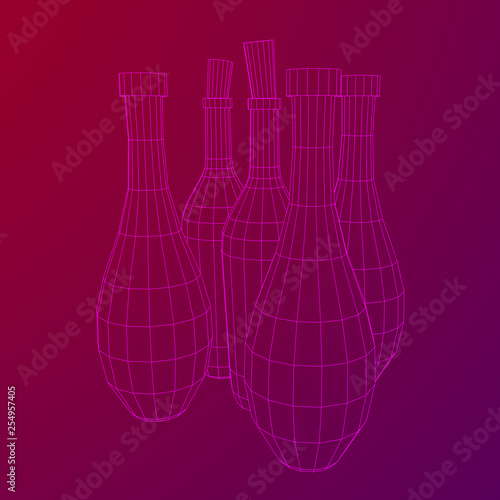 Different wine bottles. Model wireframe low poly mesh vector illustration