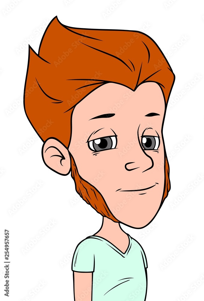 Cartoon redhead boy character with whiskers. Isolated on white background. Vector icon avatar. Cartoon redhead boy character with whiskers. Isolated on white background. Vector icon avatar.