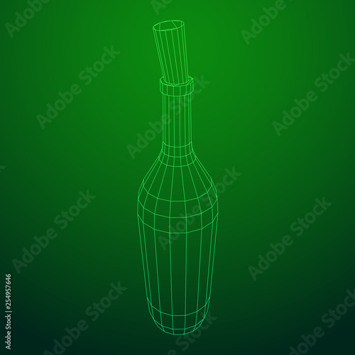 Wine bottle. Model wireframe low poly mesh vector illustration