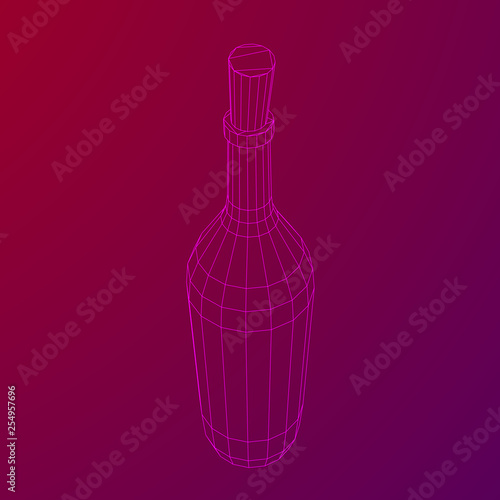 Wine bottle. Model wireframe low poly mesh vector illustration