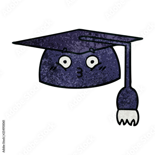 retro grunge texture cartoon graduation hat