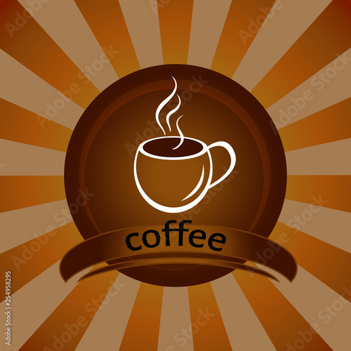 Vector illustration with coffee cup on retro background. Coffee shop background