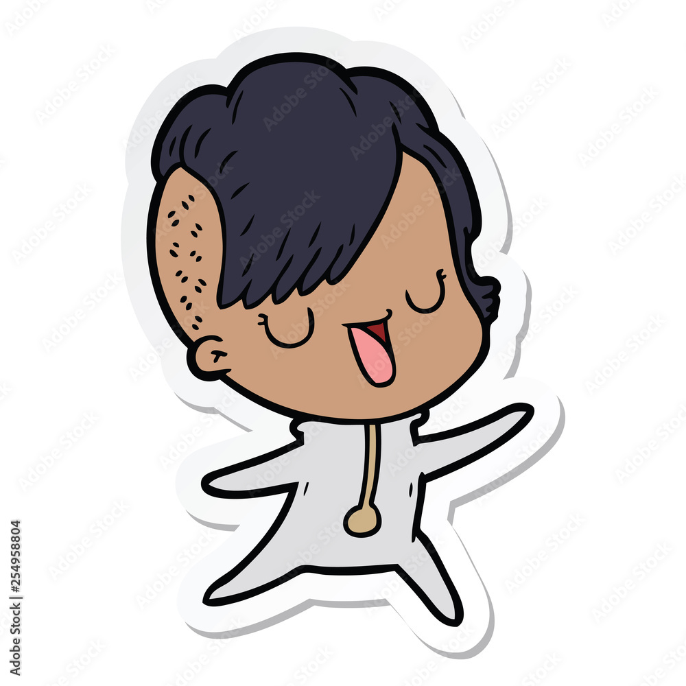 sticker of a cute cartoon girl with hipster haircut