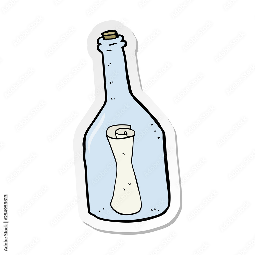 sticker of a cartoon letter in a bottle sticker of a cartoon letter in a bottle