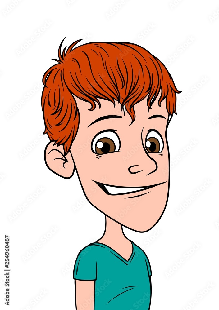 Cartoon redhead boy character. Isolated on white background. Vector icon avatar.