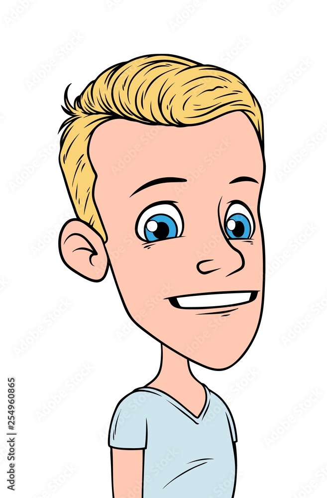 Cartoon blonde smiling boy character. Isolated on white background. Vector  icon avatar. Stock Vector | Adobe Stock