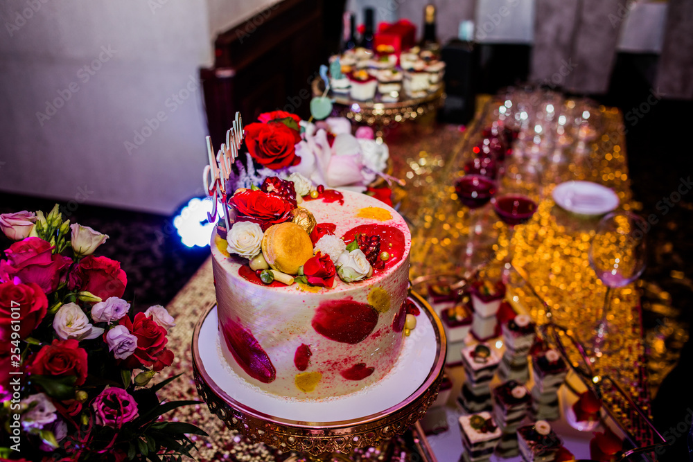 Decorating the festive hall in pink and golden shades. Candy Bar Decorating the festive hall in pink and golden shades. Candy Bar