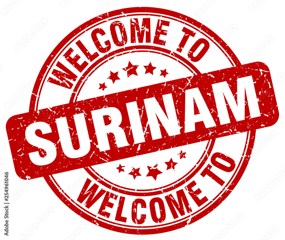 welcome to Surinam red round vintage stamp