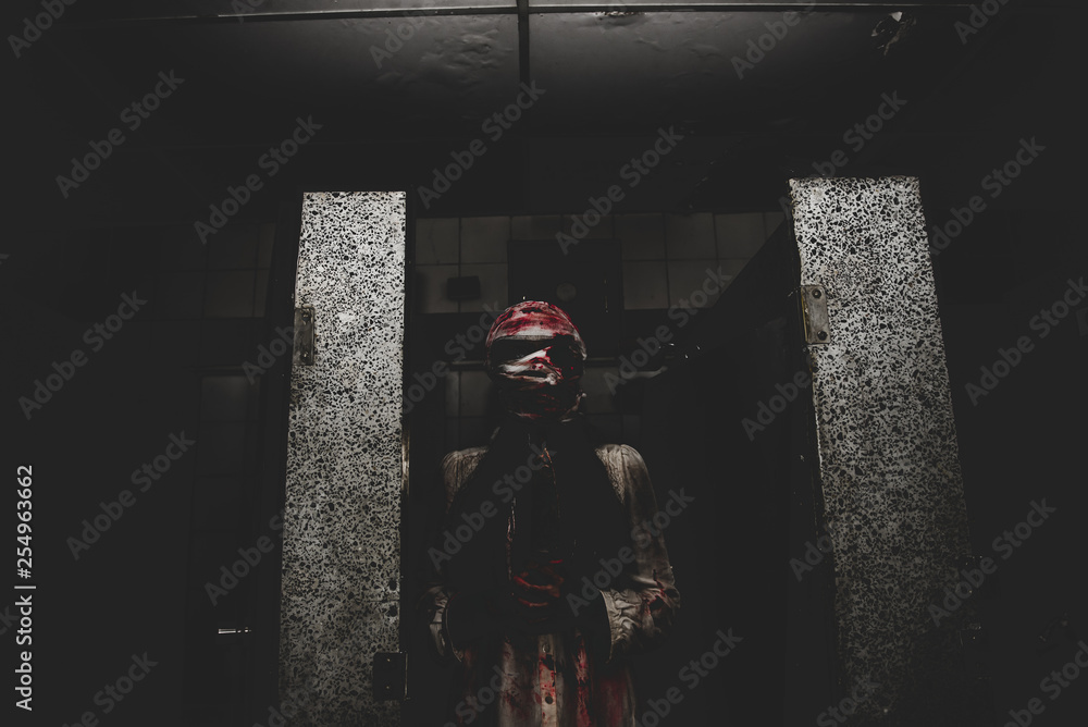Portrait of asian woman make up ghost face,Horror scene,Scary background,Halloween poster Portrait of asian woman make up ghost face,Horror scene,Scary background,Halloween poster