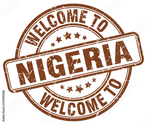 welcome to Nigeria brown round vintage stamp