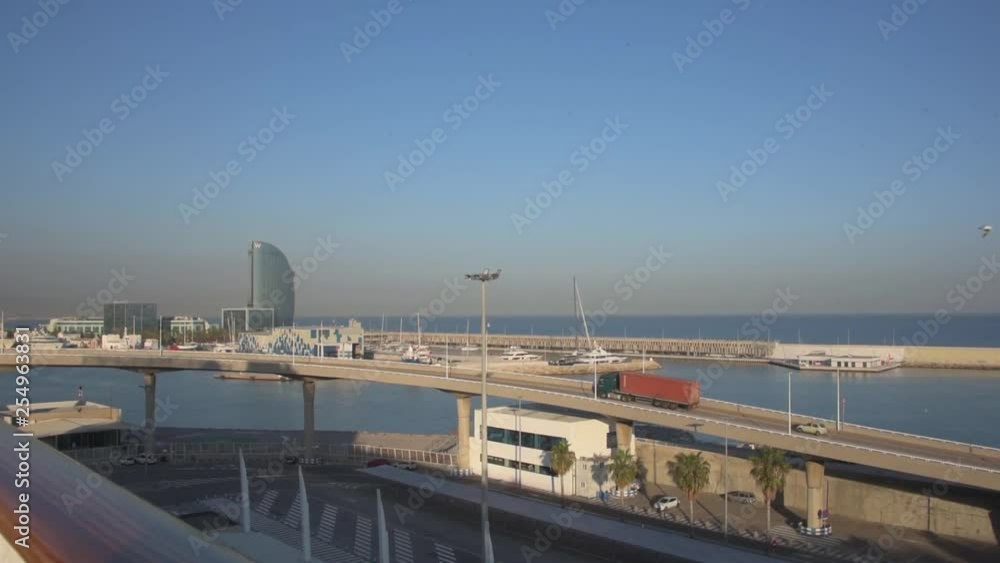 View of the port of barcelona at sunset View of the port of barcelona at sunset