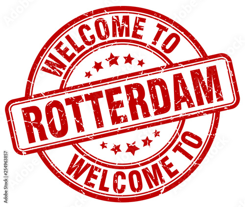 welcome to Rotterdam red round vintage stamp