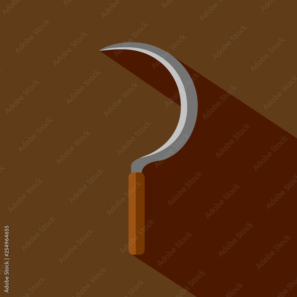 Sickle icon, harvesting tool Flat cartoon vector illustration. Stock
