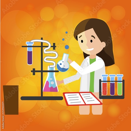 Young Smiling Girl Chemist does Research in Lab.