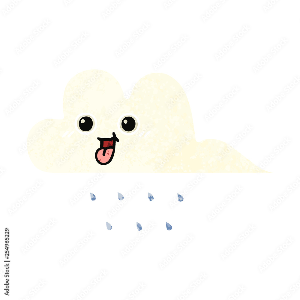 retro illustration style cartoon rain cloud retro illustration style cartoon rain cloud