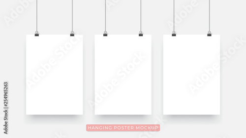 Hanging realistic 3D poster mockup